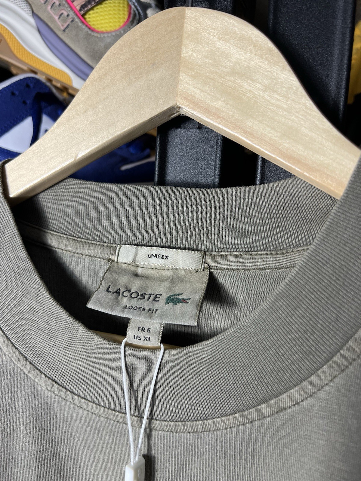 NWT Lacoste Loose Fit Embroidered Logo T‑Shirt Khaki Green Washed Y2K Size XL thumbnail 13