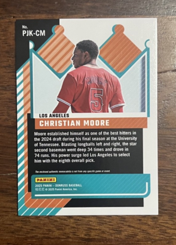 Maglia 2025 Panini Donruss Baseball Christian Moore Kings Blue Ice #PJK-CM LA - Foto 2 di 2