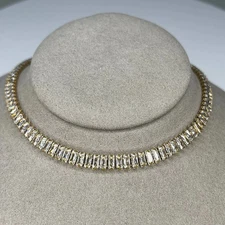 20 TCW Baguette Cut Lab Created Diamond Tennis Necklace 14k Yellow Gold Plated