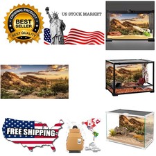 Reptile Habitat Background Blue Sky Oasis Cactus Sun and Desert Terrarium Bac...