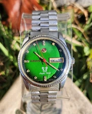 Vtg Rado Purple Horse 11782/1 Mens 34mm Watch 25J Green Diamond Automatic AS1859