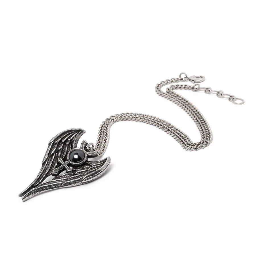 Alchemy Gothic Angel of Mercury Pendant Necklace Wings Cross Archangel Pewter - Image 2 of 2