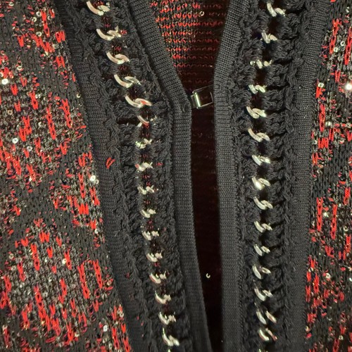 Misook Crochet Chain Trim Mini Sequin Knit Jacket Crimson Red Black Size Medium - Picture 11 of 13