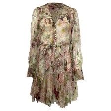 Zimmermann Dancer Lantern Sleeve Mini Dress In Floral Print Recycled Pol S