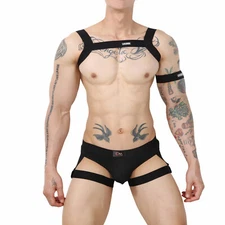 Men's Sexy Lingerie Set Underwear Shoulder Harness Tank Top + Briefs + Armband