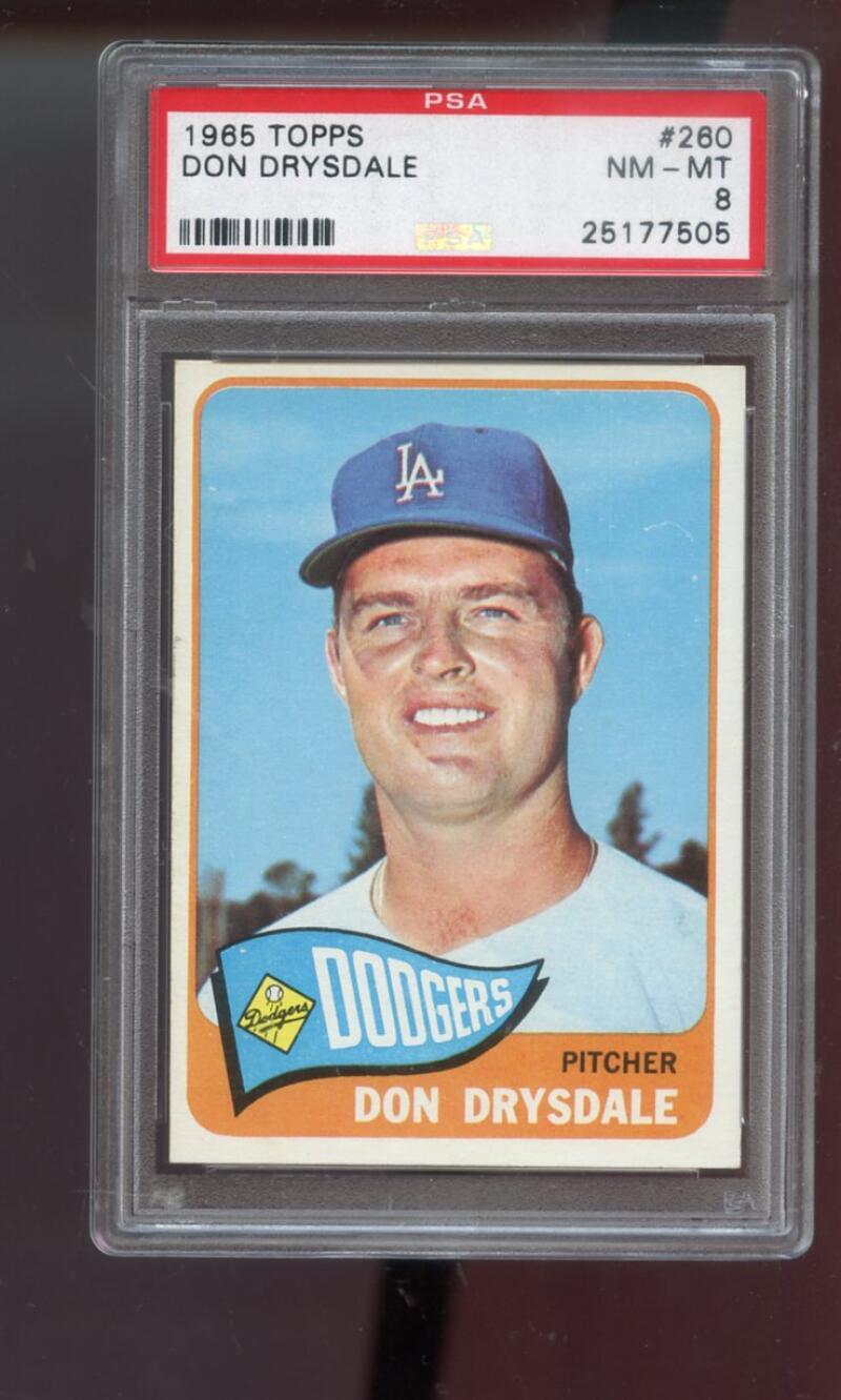1965 Topps #260 Don Drysdale PSA 8 Graded Baseball Card MLB Los Angeles Dodgers