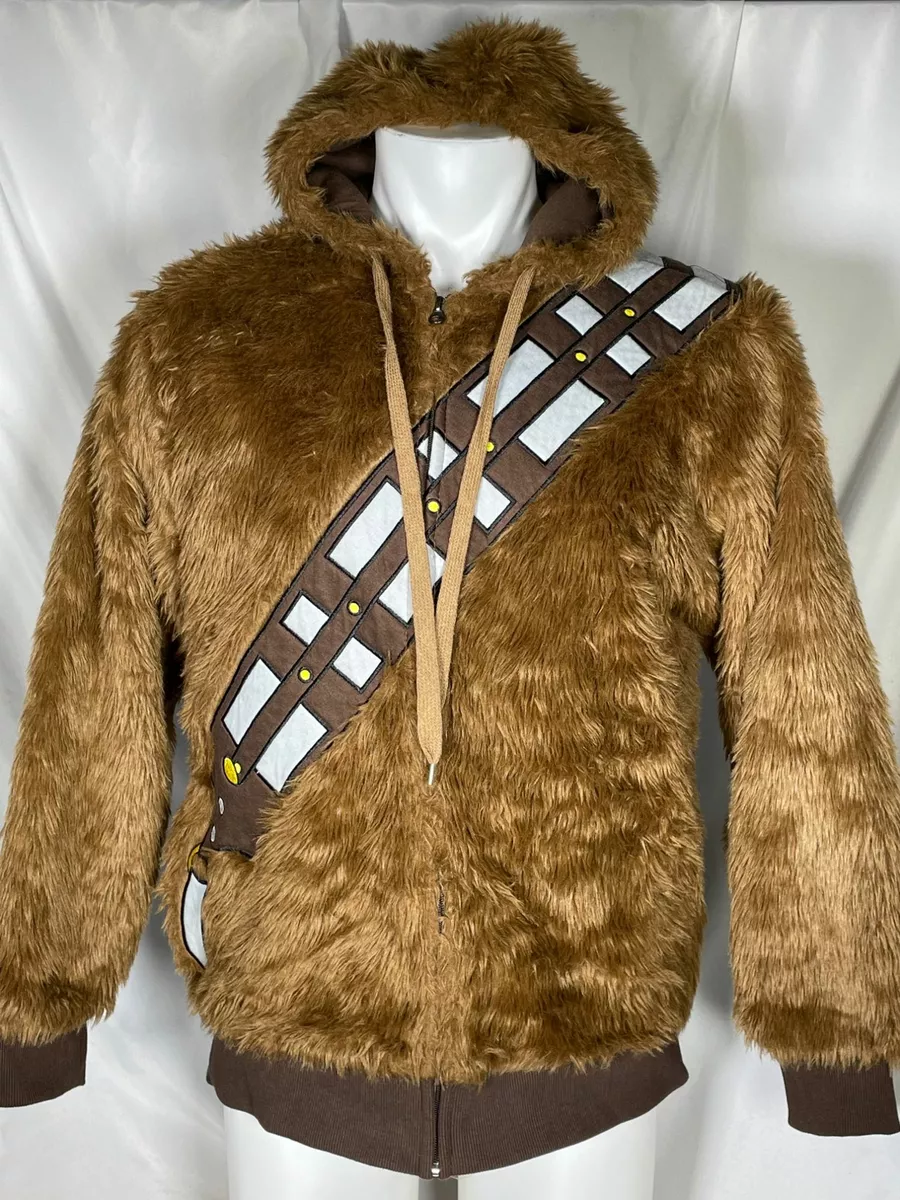 Star Wars Chewbacca Cosplay Costume Furry Hoodie Faux Fur Jacket Men's LARGE