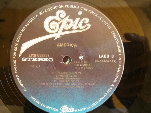 AMERICA -GANAS DE TI / PERDIDA SIN TI- 1990 MEXICAN 12" SINGLE PS LATIN POP - Picture 5 of 5