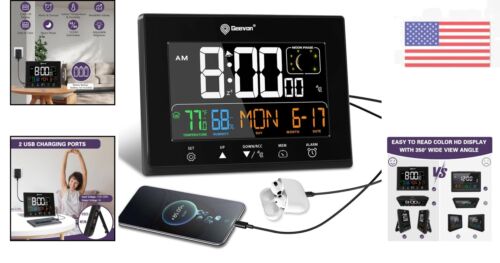 Modern 6-Inch Digital Atomic Alarm Clock with USB Ports & Adjustable Brightness - Picture 2 of 11