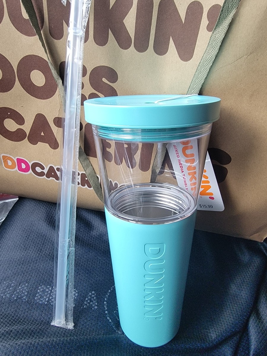 Dunkin Donuts 2024 Mixed Media 28oz Tumbler Travel Cup Mug Straw Teal Blue  Green