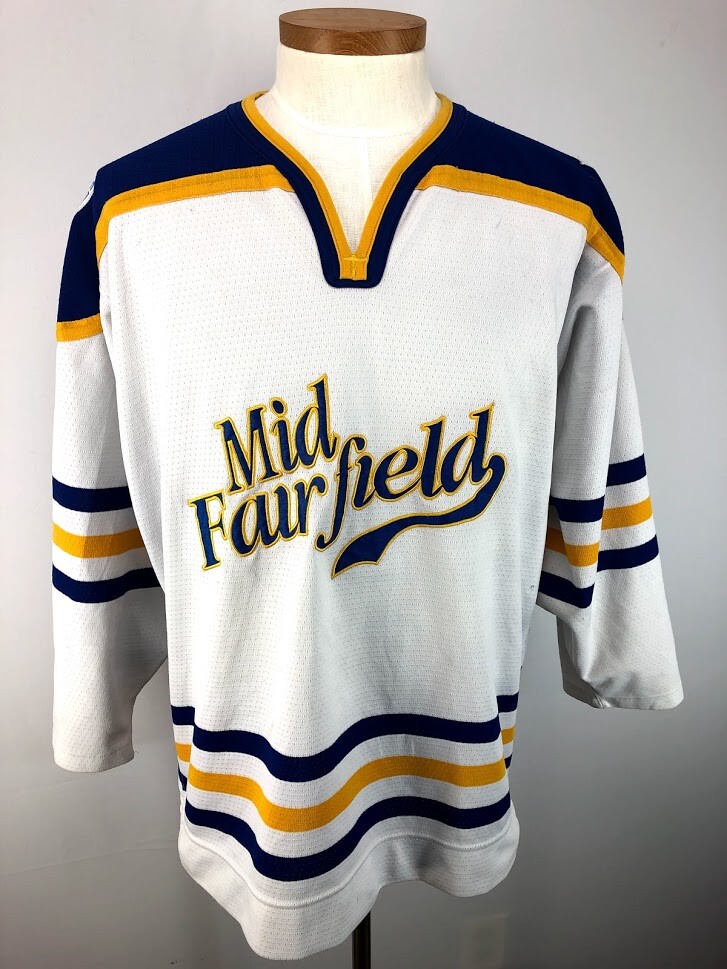 Connecticut Blues Mid Fairfield Hockey Jersey Fight Strap Sewn Size 48