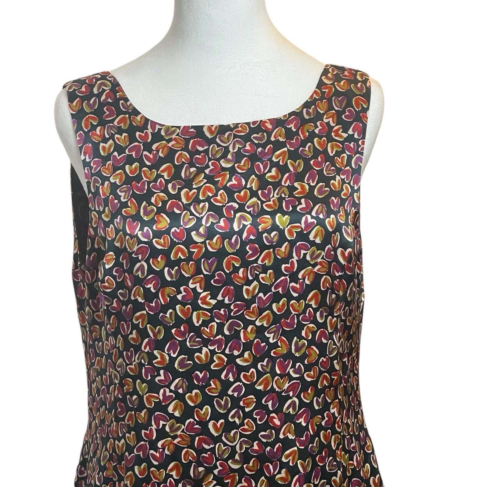 Abito senza maniche DEMA 100% seta cuori stampa floreale mista grande festa San Valentino