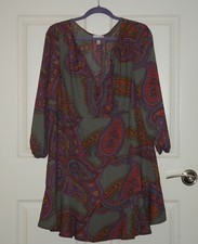 Women's 14th & Union Multicolor Paisley Crepe Shift Dress Flared Hem Size Large