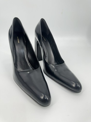 Balenciaga KIM K Wavlo Black Block Heels Patinated Leather Pumps Almond Toe 40 - Picture 2 of 8