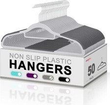 50-Pack Plastic Hangers - Non Slip Plastic Clothes Hangers with 360  Swivel Hook