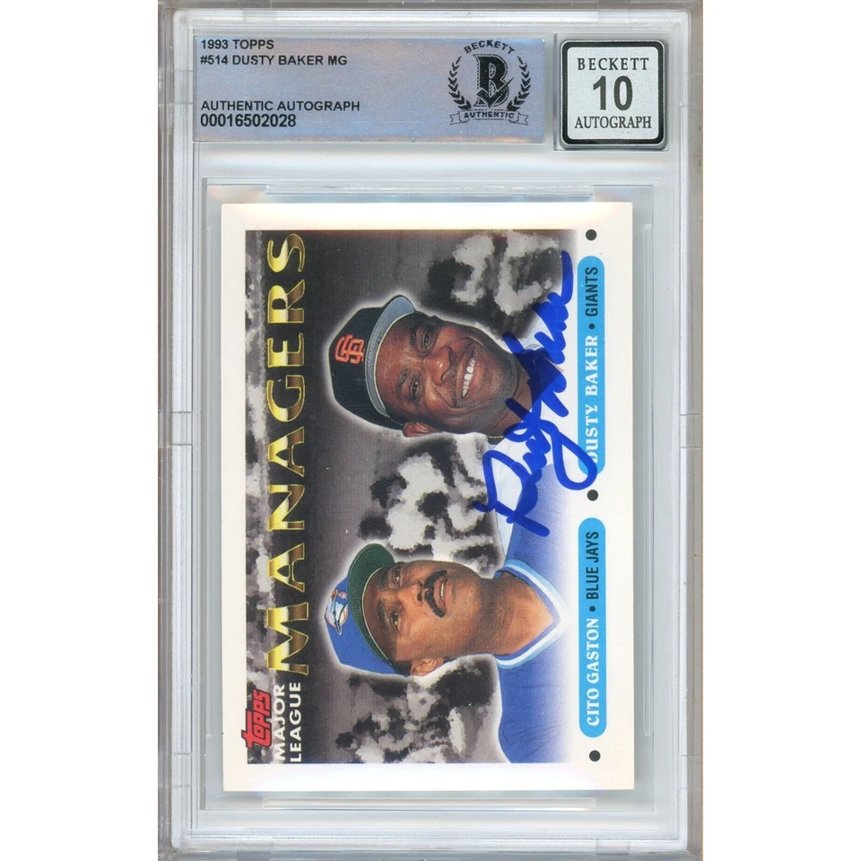Dusty Baker Signed 1993 Topps #514 Card AUTO 10 Beckett BGS Slabbed SF Giants - Image 2 of 4