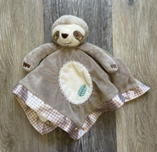 Douglas Baby Sloth Lovey Soother Security Blanket Plush Stuffed Toy Gingham Trim