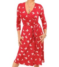 New Red Butterfly Print Wrap Dress - Knee Length