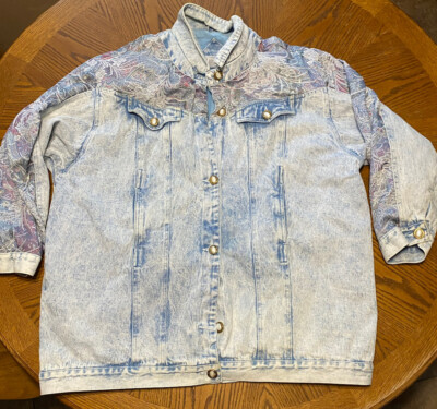 Vintage Stefano World Wide Womens Lined Floral Light Denim Jean