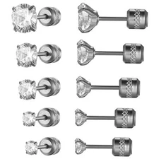 10pcs Stainless Steel CZ Stud Earrings Men Women Boys Girls Jewelry 2MM-6MM Set