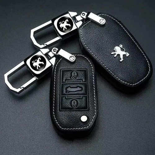 2/3 Tasten Leder Autoschlüssel Hülle Schlüsselanhänger für Peugeot 207 208 307 308 407 508 - Bild 2 von 14