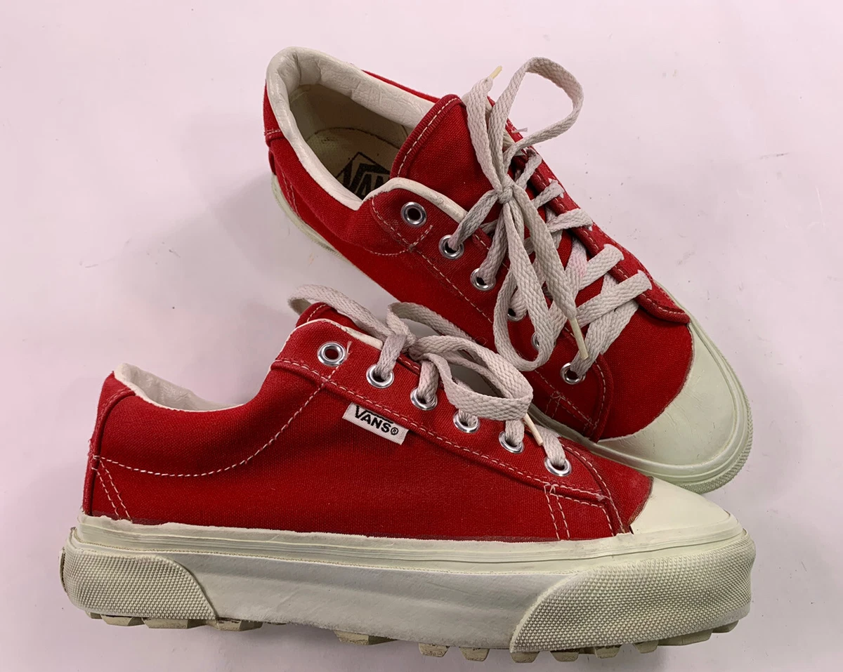 Vtg Vans Sneakers 80s 90s USA Made Shoes Skateboarding Lug Sole Red Off  Wall 7.5