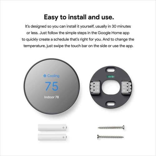 Google Nest Thermostat Smart Programmable Wi-Fi Thermostat Charcoal GA02081-US - Picture 6 of 11