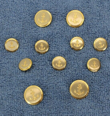 BRASS BUTTONS  TWO TONE FRONT SILVER BACK BRASS 11PCS ANCHOR W/CHAIN BLAZER