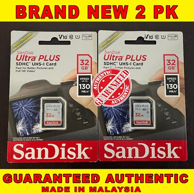 SanDisk Ultra Plus 32GB SDHC UHS-I Memory Card Brand New SEALED 2PK