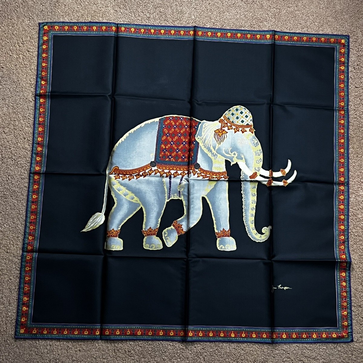 Jim Thompson Vintage Large Signed Thai Silk Elephant Print
