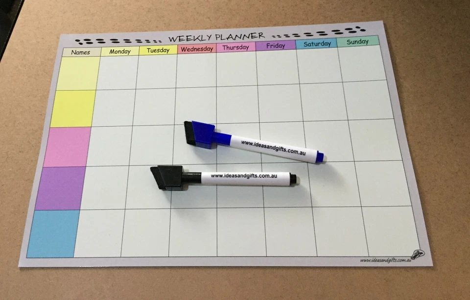 A4 Weekly Planner Daily Family Meal Office Schedule Whiteboard Fridge Magnet Pen - Image 3 of 4