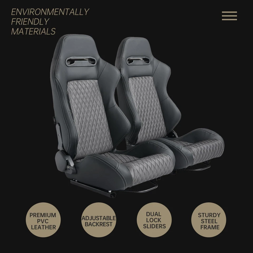 2 Pcs Universal Racing Seats with Sliders, Reclinable Bucket Seats for Ford Cars - Изображение 2 из 4