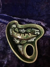 Vintage Retro GREEN Abstract Design ASHTRAY Ceramic Pottery Nice Glaze
