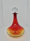 Vintage MCM Blenko Glass 7415 Decanter In Tangerine Crackle 11.25” W/stopper