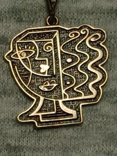 Sterling. 925 Silver Picasso Abstract Cubism Face Pendant w/necklace Modernist 