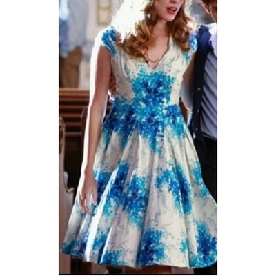 Maple by Some Odd Rubies Blue Floral Halter Fit & Flare Dress V-Neck