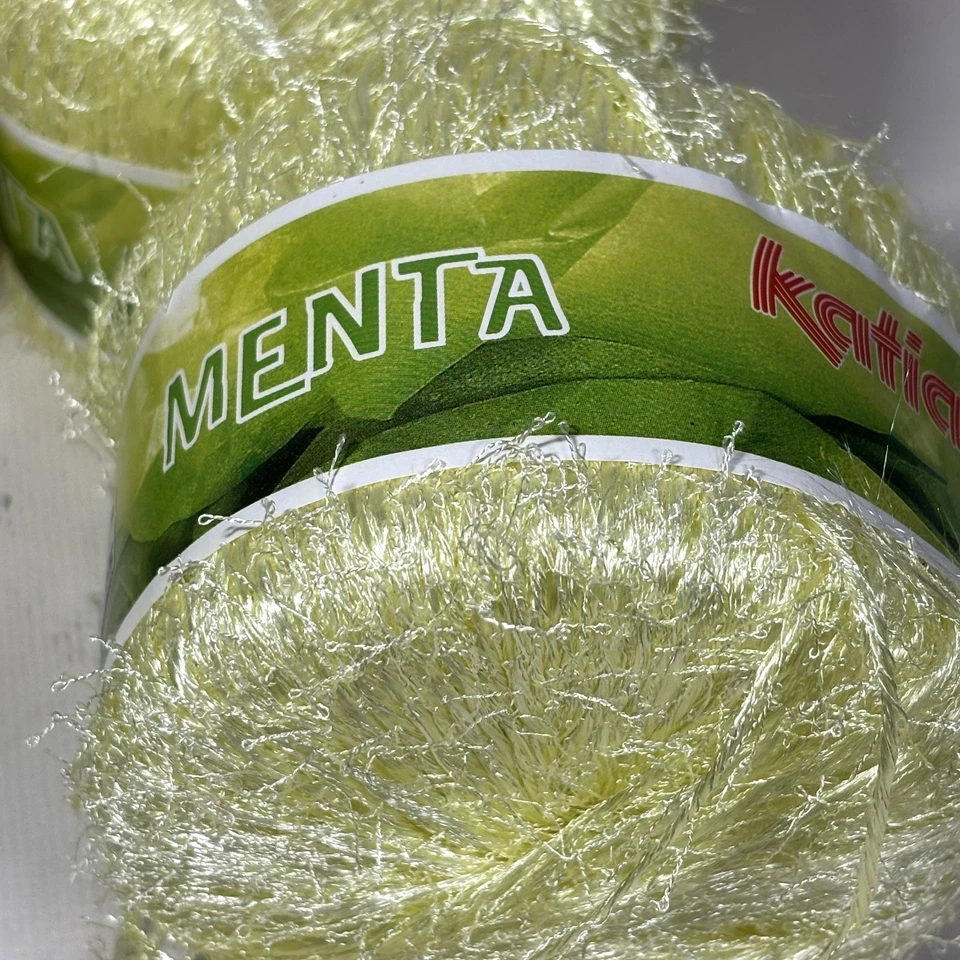 Lote 4 madejas de colección Katia MENTA hilo de pestañas brillante amarillo lima 153 yardas 1,76 oz ea Foto 2 de 4