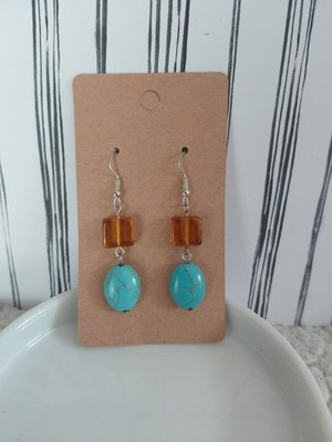 Handmade Boho Orange And Turquoise Glass Bead Dangle Earrings