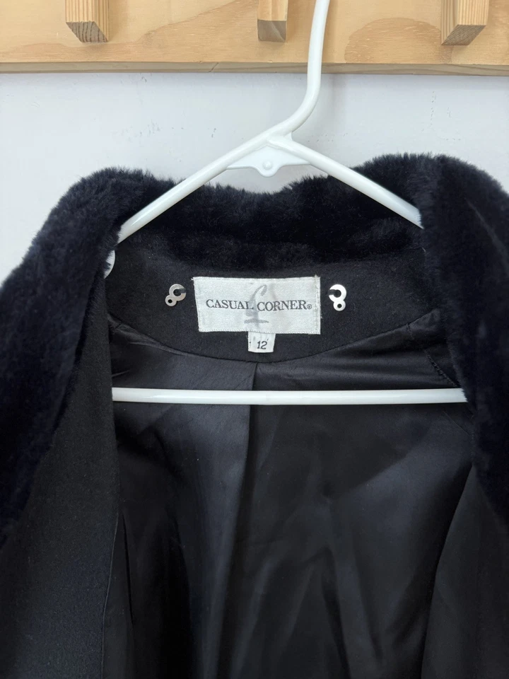 Abrigo largo completo de lana informal vintage para mujer talla 12 negro elegante  Foto 3 de 4