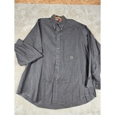 Tommy Hilfiger Mens L/G Gray Linen Cotton Button Down Shirt Embroidered Logo