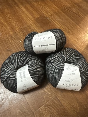 Katia Concept Cotton Merino #108 Gray Black Yarn Lot Of 3