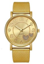 Women's Gold Analog Wristwatch, Metal Band, Heart Dial, Arabic Numerals