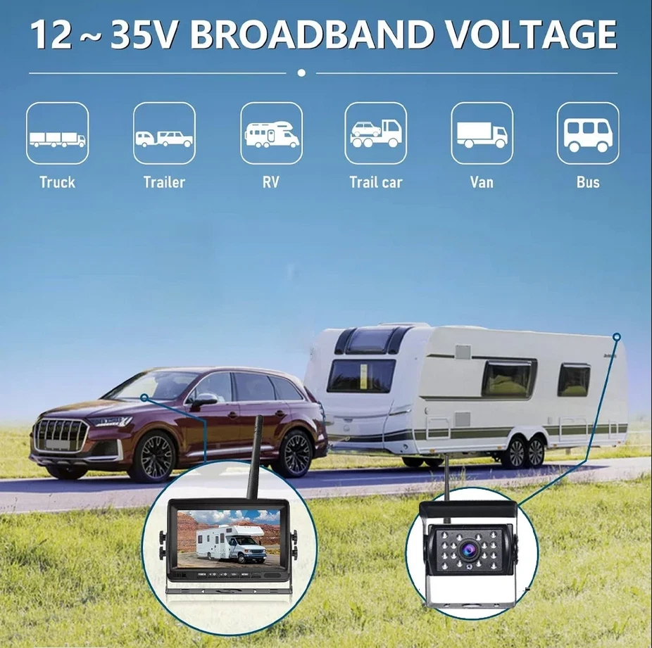 Digital Wireless 7" Split DVR Monitor Caravan Trailer Truck Reversing Camera Kit - Image 3 of 4