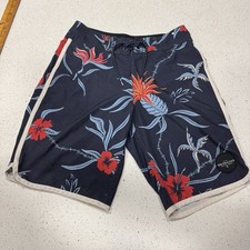 Quiksilver Boys Floral Hawaiian Swim Trunks Board Shorts Red White Blue 10 25