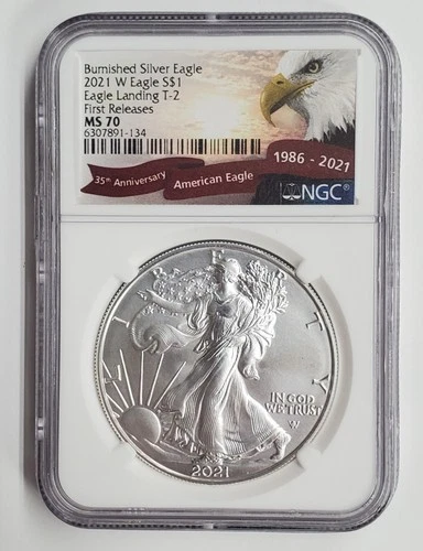2021-W Burnished American Silver Eagle T2 NGC MS70 First Releases
