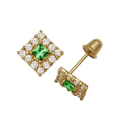 14k Yellow and White Gold CZ Birthstone Stud Screw Back Earrings