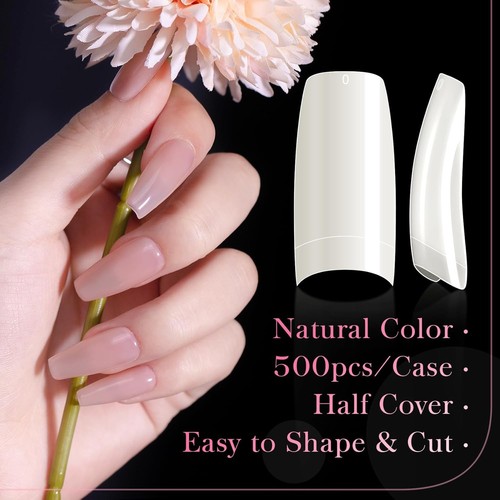 krofaue 500PCS Half Cover False Nails Tips - 1 Count (Pack of 500), Natural - Picture 6 of 9