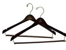 Vtg Four Seasons Hotels Resorts Wooden Suit Hangers Pants Clothing Gold Lot of 2