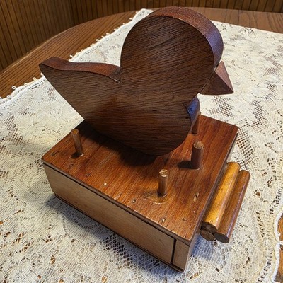  VTG Handmade Folk Art Wooden Bird Sewing Craft Caddy Holder with Notions Drawer