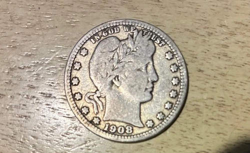 1908-O BARBER SILVER QUARTER 25c SET BREAK SEMI KEY LOW MINTAGE